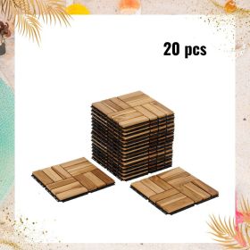 20 PCS Interlocking Deck Tiles Checker Pattern, 12" x 12" Square Teak Hardwood Outdoor Flooring for Patio, Bancony, Pool Side,...