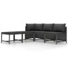 5 Piece Patio Sofa Set with Cushions Gray Poly Rattan