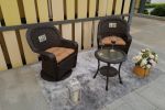 3 PCS Dark Brown Wicker Patio Bistro Set with Round Coffee Table and Brown Cushions