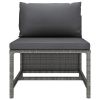 5 Piece Patio Sofa Set with Cushions Gray Poly Rattan