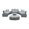 10-Piece Outdoor Sectional Half Round Patio Rattan Sofa Set; PE Wicker Conversation Furniture Set for Free Combination; Light Gray