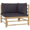 5 Piece Patio Lounge Set with Dark Gray Cushions Bamboo