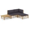 4 Piece Patio Lounge Set with Dark Gray Cushions Bamboo