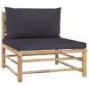 2 Piece Patio Lounge Set with Dark Gray Cushions Bamboo