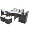 6 Piece Patio Dining Set with Cushions Poly Rattan Brown