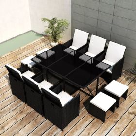 11 Piece Patio Dining Set with Cushions Poly Rattan Black