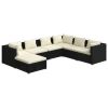 7 Piece Patio Lounge Set with Cushions Poly Rattan Black