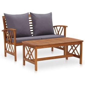 2 Piece Patio Lounge Set with Cushions Solid Acacia Wood