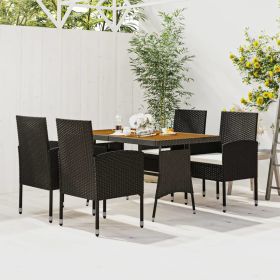 5 Piece Patio Dining Set Poly Rattan Black