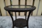 3 PCS Dark Brown Wicker Patio Bistro Set with Round Coffee Table and Brown Cushions