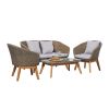 Grayton 4-piece Rustic All-Weather Patio Wood and Wicker Conversation Set in Mocha