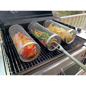 1PCS Rolling Grilling Basket - Round Stainless Steel BBQ Grill Mesh (size: 30cm)