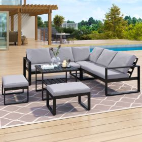 [Not allowed to sell to Wayfair]Industrial Style Outdoor Sofa Combination Set With 2 Love Sofa; 1 Single Sofa; 1 Table; 2 Bench (Color: Dark gray)