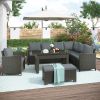 Patio Furniture Set; 6 Piece Outdoor Conversation Set; Dining Table Chair with Bench and Cushions