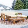 Outdoor Backyard Patio Wood 5-Piece Sectional Sofa Seating Group Set with Cushions; Natural Finish+ Beige Cushions