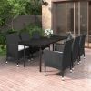 7 Piece Patio Dining Set with Cushions Poly Rattan and Glass