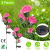 2Pcs Solar Powered Lights Outdoor Rose Flower LED Decorative Lamp Water Resistant Pathway Stake Lights