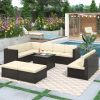 9 Piece Rattan Sectional Seating Group with Cushions and Ottoman, Patio Furniture Sets, Outdoor Wicker Sectional