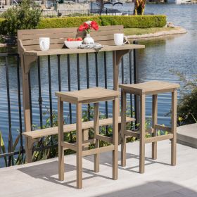 Caribbean Outdoor 3 Piece Acacia Wood Balcony Bar Set, Grey (Color: naturalstained)