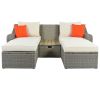 Patio Furniture Sets, 3-Piece Patio Wicker Sofa with Cushions, Pillows, Ottomans and Lift Top Coffee Table