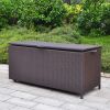 20 Gallon Capacity Outdoor Wicker Deck Box; Rattan Storage Cabinet with Wheels; Brown