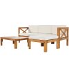 Outdoor Backyard Patio Wood 5-Piece Sectional Sofa Seating Group Set with Cushions; Natural Finish+ Beige Cushions