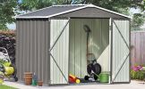 Patio 8ft x6ft Bike Shed Garden Shed; Metal Storage Shed with Lockable Doors; Tool Cabinet with Vents and Foundation Frame for Backyard; Lawn; Garden