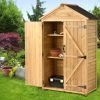 5.8ft x 3ft Outdoor Wood Lean-to Storage Shed Tool Organizer with Waterproof Asphalt Roof; Lockable Doors; 3-tier Shelves for Backyard