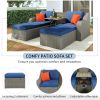 Patio Furniture Sets, 3-Piece Patio Wicker Sofa with Cushions, Pillows, Ottomans and Lift Top Coffee Table