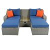 Patio Furniture Sets, 3-Piece Patio Wicker Sofa with Cushions, Pillows, Ottomans and Lift Top Coffee Table