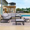 [Not allowed to sell to Wayfair]Industrial Style Outdoor Sofa Combination Set With 2 Love Sofa; 1 Single Sofa; 1 Table; 2 Bench