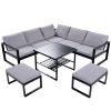 [Not allowed to sell to Wayfair]Industrial Style Outdoor Sofa Combination Set With 2 Love Sofa; 1 Single Sofa; 1 Table; 2 Bench