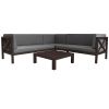 Outdoor Wood Patio Backyard 4-Piece Sectional Seating Group with Cushions and Table X-Back Sofa Set for Small Places