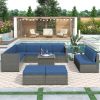 9 Piece Rattan Sectional Seating Group with Cushions and Ottoman, Patio Furniture Sets, Outdoor Wicker Sectional