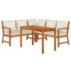 4 Piece Patio Dining Set with Cushions Solid Wood Acacia