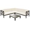 Outdoor Wood Patio Backyard 4-Piece Sectional Seating Group with Cushions and Table X-Back Sofa Set for Small Places