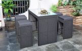 5-piece Rattan Outdoor Patio Furniture Set Bar Dining Table Set with 4 Stools