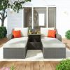 Patio Furniture Sets, 3-Piece Patio Wicker Sofa with Cushions, Pillows, Ottomans and Lift Top Coffee Table