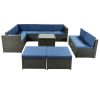 9 Piece Rattan Sectional Seating Group with Cushions and Ottoman, Patio Furniture Sets, Outdoor Wicker Sectional