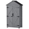 5.8ft x 3ft Outdoor Wood Lean-to Storage Shed Tool Organizer with Waterproof Asphalt Roof; Lockable Doors; 3-tier Shelves for Backyard