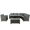 Patio Furniture Set; 6 Piece Outdoor Conversation Set; Dining Table Chair with Bench and Cushions