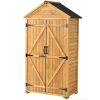 5.8ft x 3ft Outdoor Wood Lean-to Storage Shed Tool Organizer with Waterproof Asphalt Roof; Lockable Doors; 3-tier Shelves for Backyard