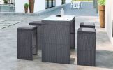 5-piece Rattan Outdoor Patio Furniture Set Bar Dining Table Set with 4 Stools