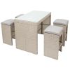 5-piece Rattan Outdoor Patio Furniture Set Bar Dining Table Set with 4 Stools