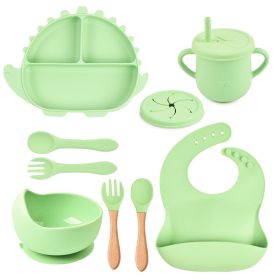 8-piece Children's Silicone Tableware Set Dinosaur Silicone Plate Bib Spoon Fork Cup Baby Silicone Plate (Option: Y3-C)