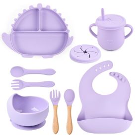 8-piece Children's Silicone Tableware Set Dinosaur Silicone Plate Bib Spoon Fork Cup Baby Silicone Plate (Option: Y2-C)