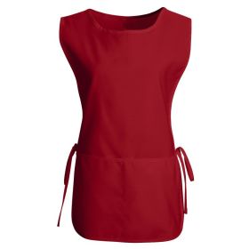 Women's Round Neck Pocket Strap Protective Vest Solid Color Household Vest Apron (Option: Red-XL)